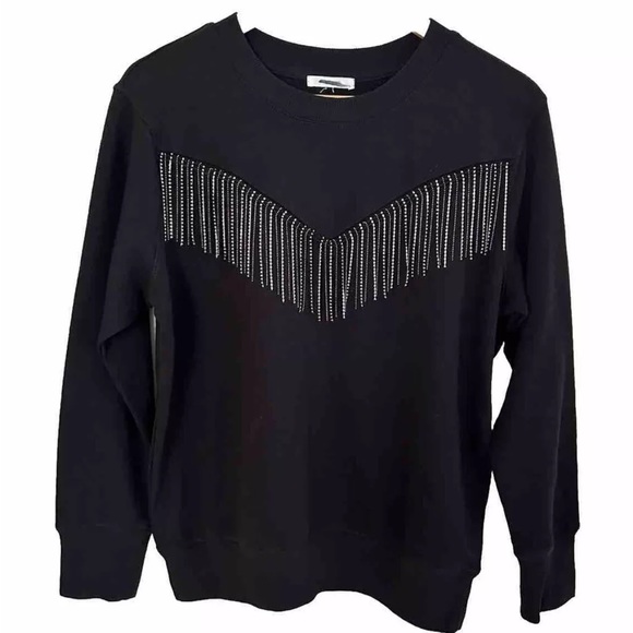 Maurice’s Rhinestone Beaded Fringe Cotton Blend Black Sweatshirt Size Medium - Picture 1 of 8
